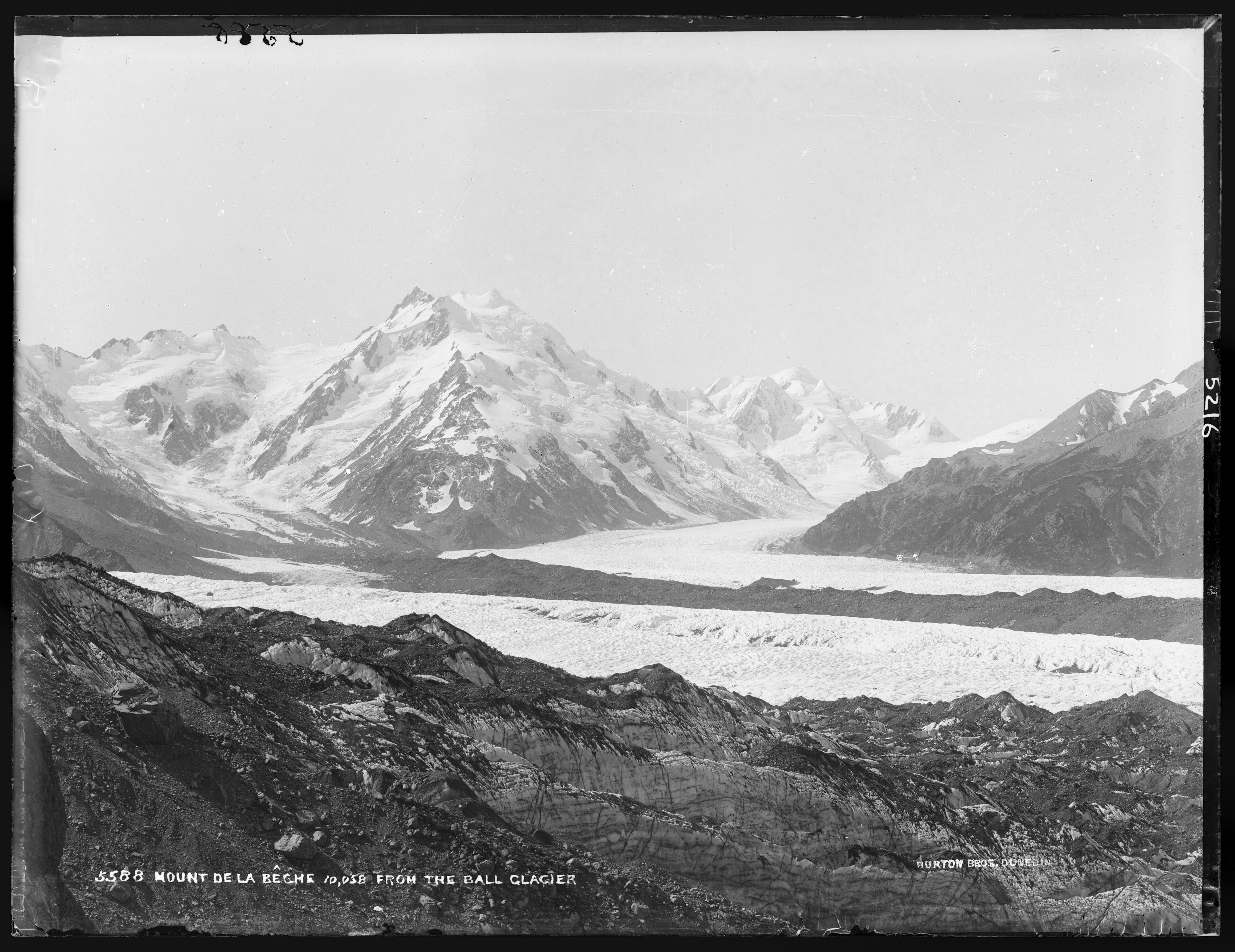 Mount De la Beche and Tasman Glacier. Taken from Ball Glacier.
